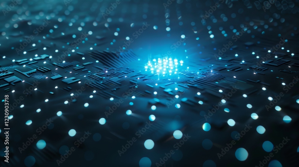 Abstract Blue Glowing Dots Background