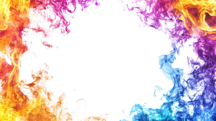 Poster - Colorful flames and smoke creating a vibrant border on transparent background
