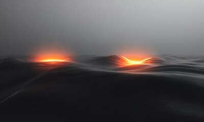 Aufkleber - Glowing orbs on dark, wavy surface, foggy background, abstract art