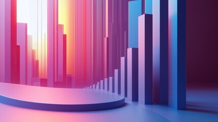 Poster - A detailed D financial bar chart with gradient colors, displaying growth data in a modern, tech-inspired setting, with lines and numbers indicating rising profits.