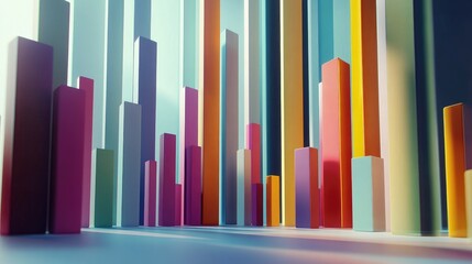 Poster - A dynamic D bar chart displaying colorful data representations, with upward trends and various heights, set against a sleek, modern background to highlight the growth and analysis of market data.