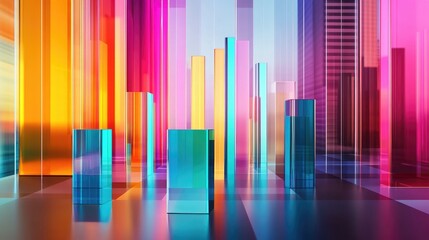 Poster - A dynamic D bar chart displaying colorful data representations, with upward trends and various heights, set against a sleek, modern background to highlight the growth and analysis of market data.