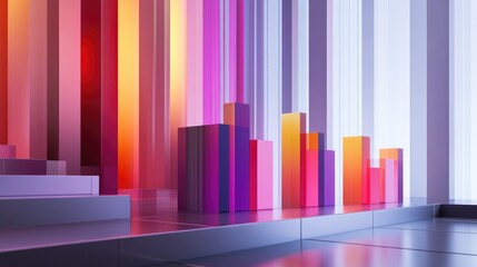 Poster - A dynamic D bar chart displaying colorful data representations, with upward trends and various heights, set against a sleek, modern background to highlight the growth and analysis of market data.