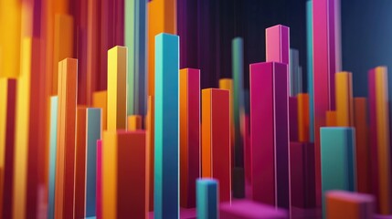 Poster - A dynamic D bar chart displaying colorful data representations, with upward trends and various heights, set against a sleek, modern background to highlight the growth and analysis of market data.