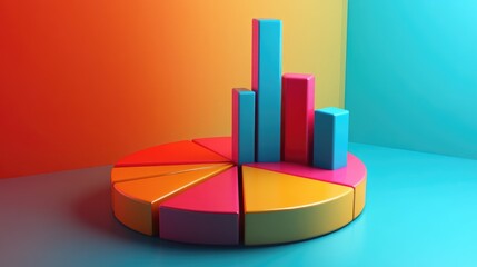 Poster - A dynamic D pie chart illustrating market share distribution, with segments rising and falling, symbolizing changes in financial data.