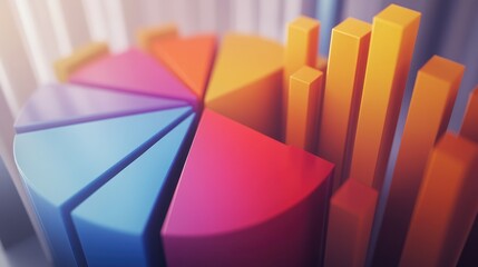 Poster - A dynamic D pie chart illustrating market share distribution, with segments rising and falling, symbolizing changes in financial data.