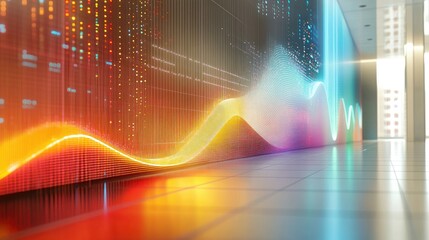Poster - a dynamic line graph showing market trends with vibrant colors and data annotations, set against a s
