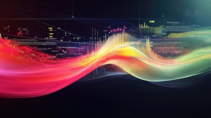 Poster - a dynamic line graph showing market trends with vibrant colors and data annotations, set against a s