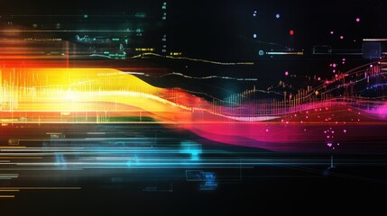 Poster - a dynamic line graph showing market trends with vibrant colors and data annotations, set against a s