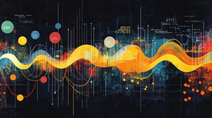 Poster - a dynamic line graph showing market trends with vibrant colors and data annotations, set against a s