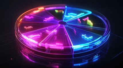 Poster - A glowing D pie chart with financial labels showing investment diversification, with each segment representing different asset allocations.
