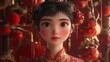 © Vader Stocker - Portrait of a Young Woman in Red Festive Attire Amidst Red Lanterns