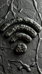 Poster - A black wireless internet symbol is prominently displayed on a textured dark surface. The symbol appears to be crafted from a metallic material, enhancing its striking look.