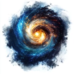 Wall Mural - Fiery cosmic swirl galaxy with blue and orange hues in a nebula cloud.