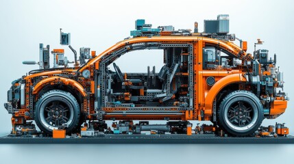Poster - Detailed view of a futuristic car model showcasing intricate mechanical components and technology