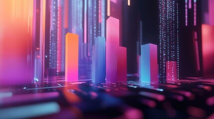 Poster - A stylized D bar chart emerging from a digital interface, showcasing real-time data updates and analytics, with a tech-inspired background to convey innovation and progress in data science.