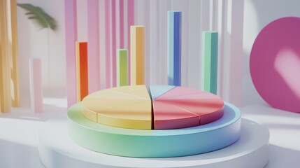 Poster - A vibrant D pie chart with multiple colorful segments, representing financial data distribution, set against a white background for a clean, modern look.