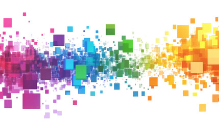 Poster - Rainbow colored pixelated squares forming a gradient on transparent background