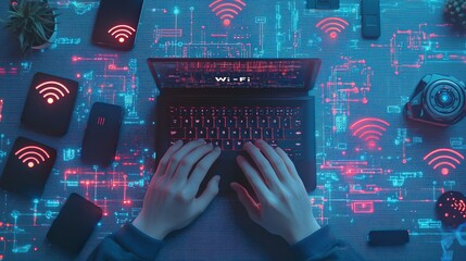 Poster - Person Typing Surrounded by Glowing 