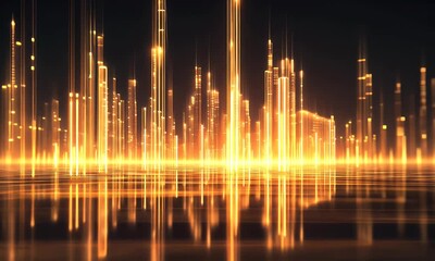 Aufkleber - Golden city skyline at night, reflecting, futuristic