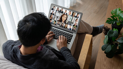 Poster - business people on video conference for modish virtual group meeting of corprate business office wor