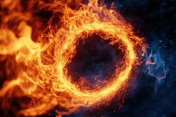 Wall Mural - fiery glowing ring of fire on dark background creates dramatic visual effect. vibrant flames dance a