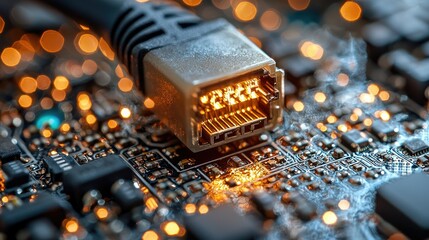 Poster - Network Cable Connected to Circuit Board