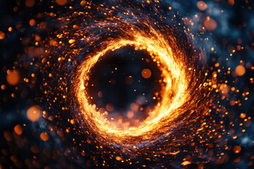 Wall Mural - fiery glowing ring of fire with swirling sparks on dark background, creating mesmerizing visual effe