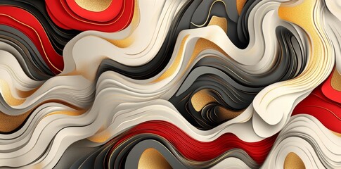 Wall Mural - a modern abstract background with curved waves in gold and red for presentation designs