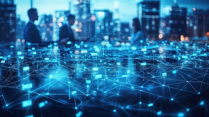 Fototapete - Modern Business Network Connection with Digital Communication Patterns