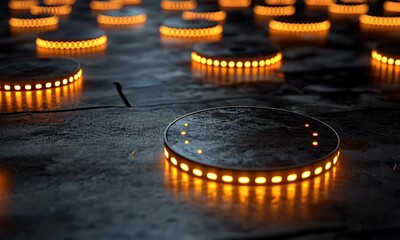 Aufkleber - Illuminated platforms on dark floor, product display