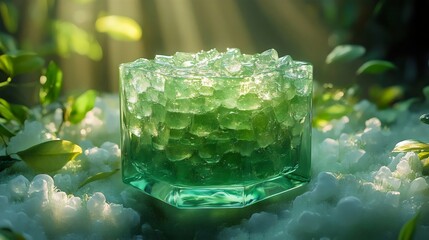 Wall Mural - A green glass with ice cubes and green liquid in it