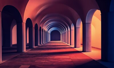 Poster - Arched hallway, columns, sunset light, architecture, design