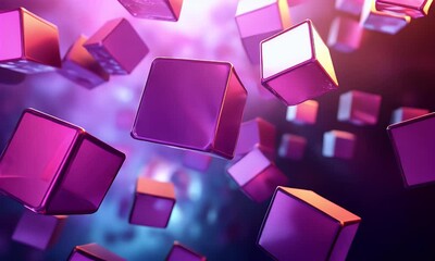 Aufkleber - Pink cubes float, vibrant background, digital art, abstract design