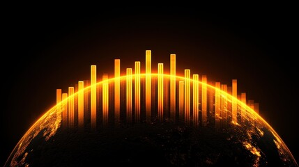 Poster - A vibrant, abstract representation of a globe with orange bars, suggesting sound waves or data visualization against a dark background.
