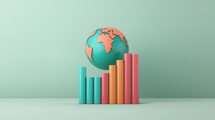 Poster - A stylized globe hovers above colorful bar graphs, symbolizing global data analysis and economic growth.