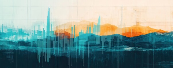 Poster - Abstract landscape featuring vibrant hues of orange and teal, creating a dreamy, atmospheric scene.