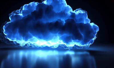 Poster - Glowing blue cloud computing concept, dark background, digital data storage