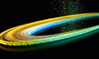Fototapete - Abstract swirling light ring, dark background, digital art, tech design