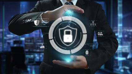 Poster - business person explore the core of cyber security. delve into cyber protection methods, threats, an