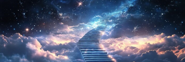 Poster - Celestial Stairway to the Cosmos: A Dreamlike Ascent