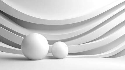 Poster - Two white spheres against a wavy white background.
