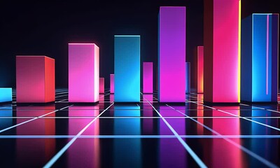 Poster - Neon Growth Chart, Data Visualization, Future Tech