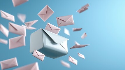 Poster - A digital mailbox with envelopes flying in and out, symbolizing email communication