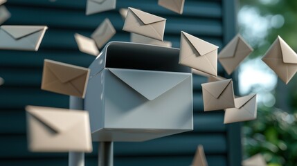 Poster - A digital mailbox with envelopes flying in and out, symbolizing email communication