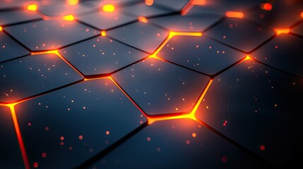 Poster - Abstract Dark Hexagonal Grid With Orange Glow
