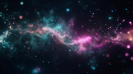 Wall Mural - Cosmic Canvas: A mesmerizing cosmic landscape unfolds with swirls of turquoise, pink, and purple nebulae,  interspersed with a sprinkling of shimmering stars.