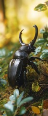 Wall Mural - Stag beetle forest autumn foliage closeup