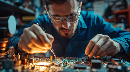 Poster - Soldering circuit boards with precision and focus