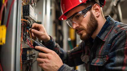 Poster - Electrical engineer working on wiring and circuits